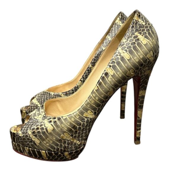 Christian Louboutin Heels Lady Peep Python Leather 150mm Size 39 Snake Skin - Picture 3 of 6